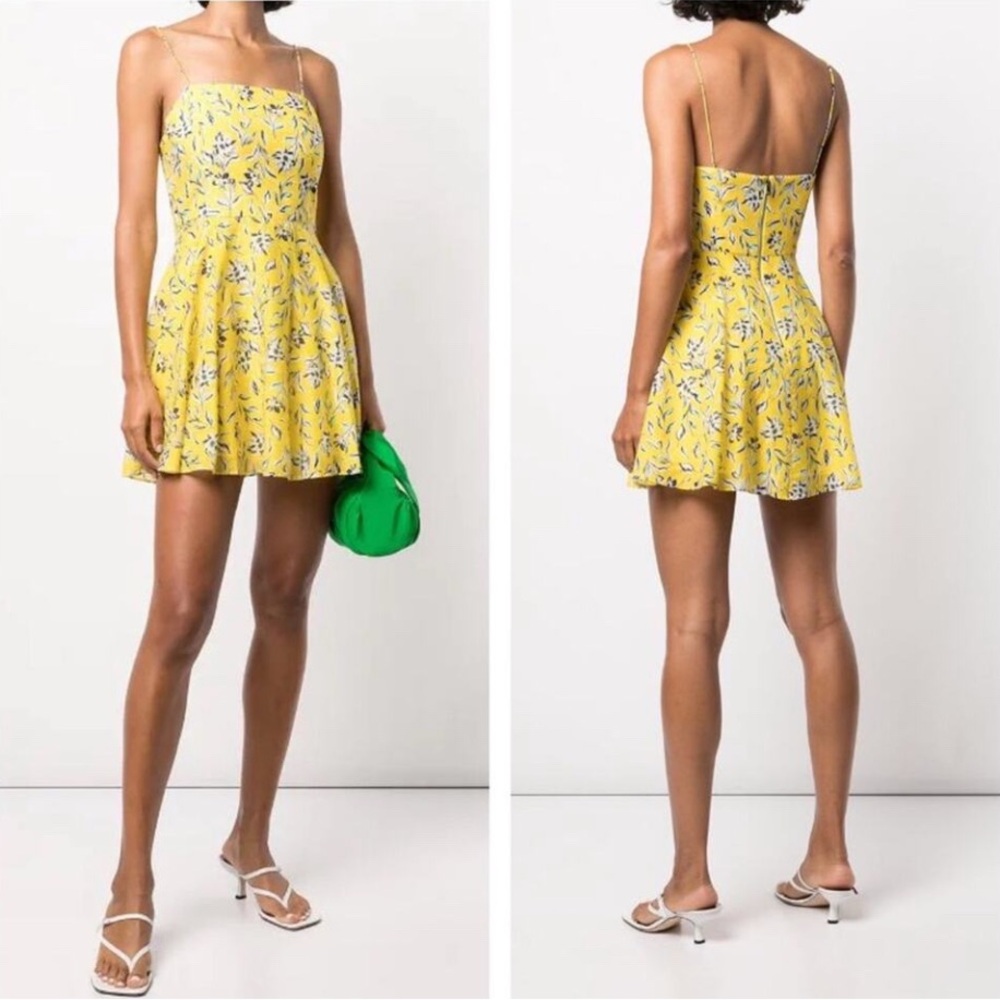 Alice+Olivia Glinda Yellow Floral Silk Cotton Empire-Line Mini Dress Size 8